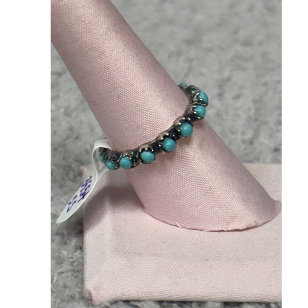 Sterling Silver Blue Stone Eternity Band Ring Size 8 #68412 - Picture 2 of 7